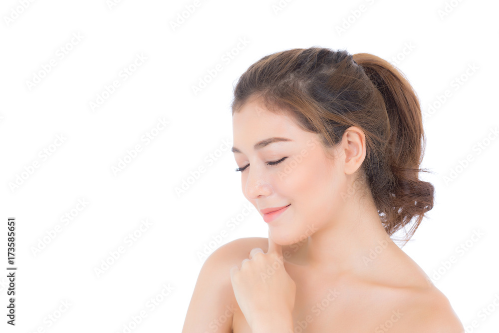 Beautiful girl with makeup, woman and skin care cosmetics concept / attractive asian girl on face isolated on white background. Beautiful girl with makeup, woman and skin care cosmetics concept / attractive asian girl on face isolated on white background.