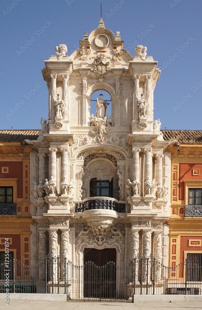 Entrance to the Palace of San Telmo (Palacio de San Telmo) in Sevilla, Spain