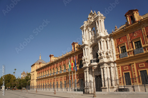 Facade of the Palace of San Telmo (Palacio de San Telmo) in Sevilla, Spain © stiopacom