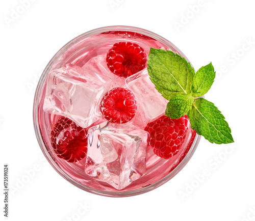 Glass of pink soda drink