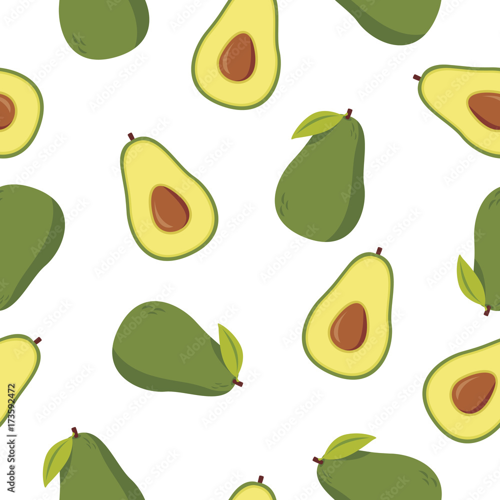 Seamless vector pattern with avocado on the white background Seamless vector pattern with avocado on the white background