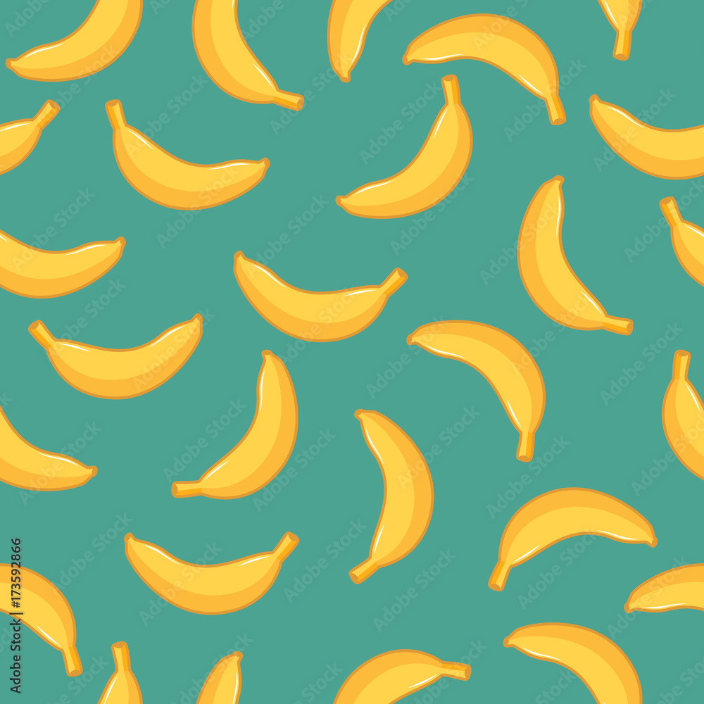 Seamless vector pattern with yellow banana on the turquoise background Seamless vector pattern with yellow banana on the turquoise background