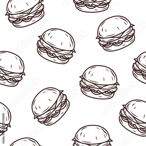 Seamless vector pattern with burger on white background