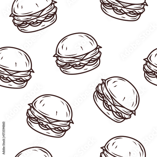 Seamless vector pattern with burger on white background