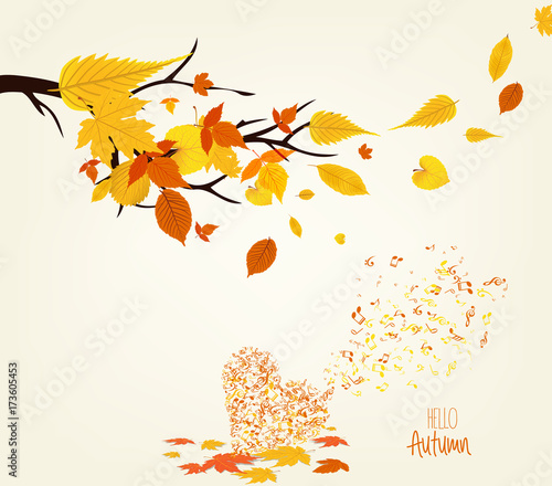 Vector Illustration of an Autumn leaves Design and musical is my soul