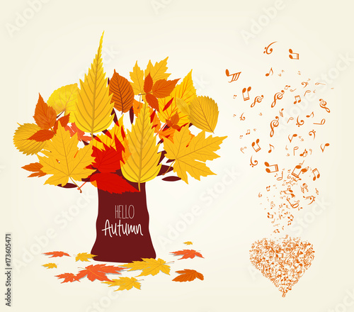 Vector Illustration of an Autumn leaves Design and musical is my soul