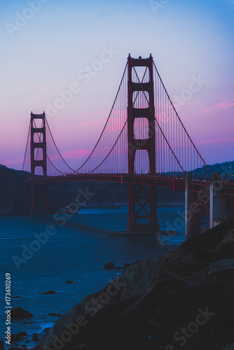 golden gate bridge purple pink sunset