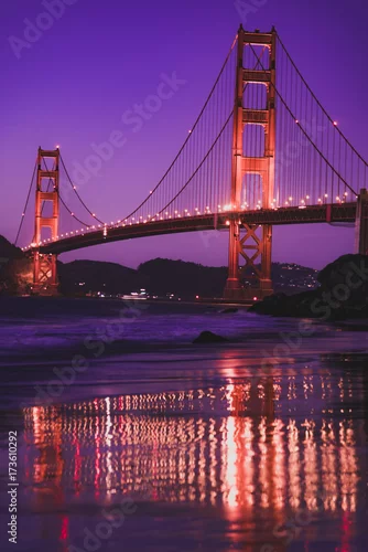 Obraz plaża przy moście Golden Gate nocą