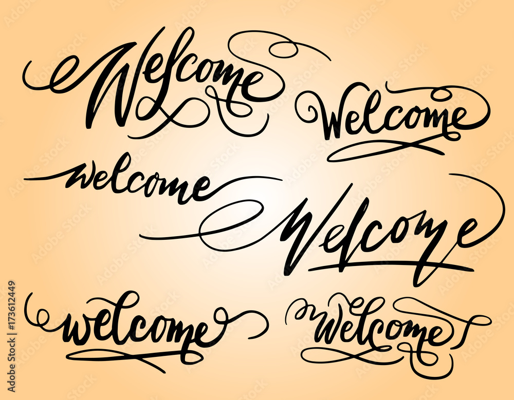 Welcome hand written typography. Good use for logotype, symbol, cover label, product, brand, poster title or any graphic design you want. Easy to use or change color
 