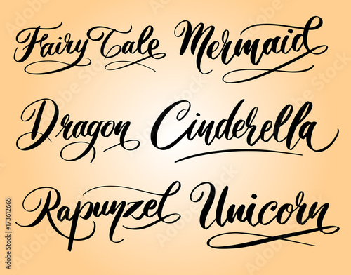 Fairy tale and mermaid hand written typography. Good use for logotype, symbol, cover label, product, brand, poster title or any graphic design you want. Easy to use or change color
 