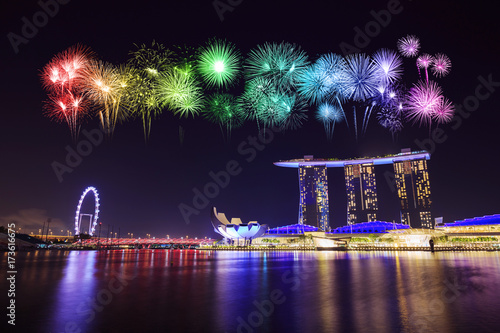 Photography firework over Singapore cityscape