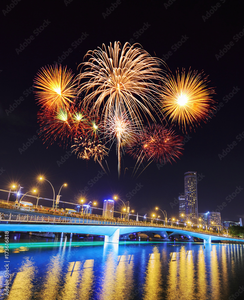 firework over Jubilee bridge, Singapore