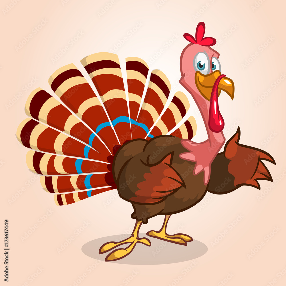 Cartoon illustration of a happy cute thanksgiving turkey character