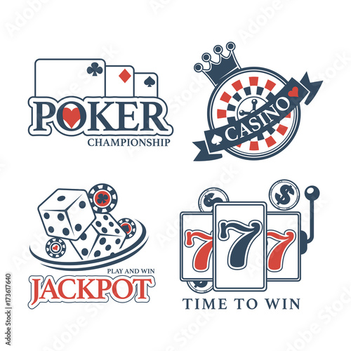 Poker championship at casino isolated promotional emblems set