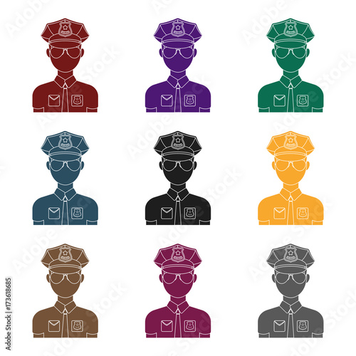 Police officer icon in black style isolated on white background. Police symbol stock vector illustration.