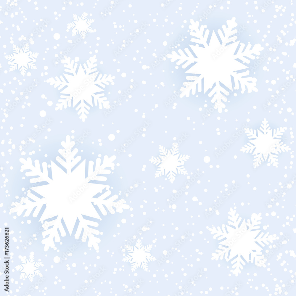 Winter seamless blue pattern with snowflakes. Light gentle pastel colors. New year decoration. Xmas decor. Wrapping design.
