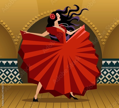flamenco woman red dress dancer on stage