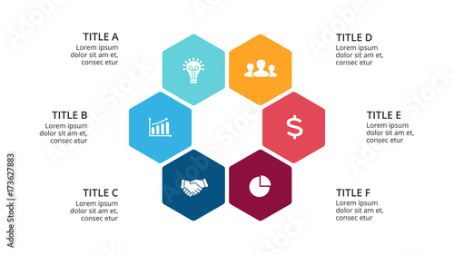 Vector circle arrows infographic, cycle diagram, geometric graph, presentation chart. Business concept with 6 options, parts, steps, processes. 16x9 slide template.
