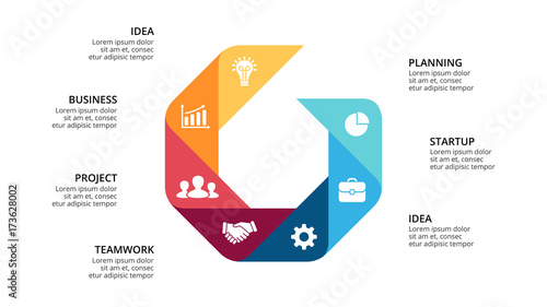 Vector circle arrows infographic, cycle diagram, geometric graph, presentation chart. Business concept with 7, options, parts, steps, processes. 16x9 slide template.