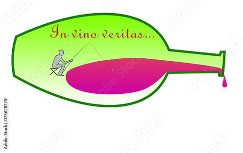 a bottle of wine and a trapper of truth / truth in wine logo / truth in wine - in vino veritas