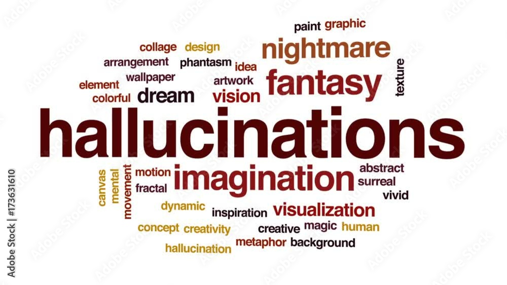 Hallucinations animated word cloud, text design animation. Hallucinations animated word cloud, text design animation.