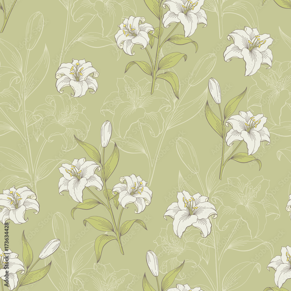 Lily flower graphic color seamless pattern sketch illustration vector Lily flower graphic color seamless pattern sketch illustration vector