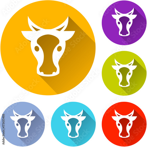 cow circle icons set