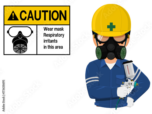 Painter with respiration mask on transparent background
