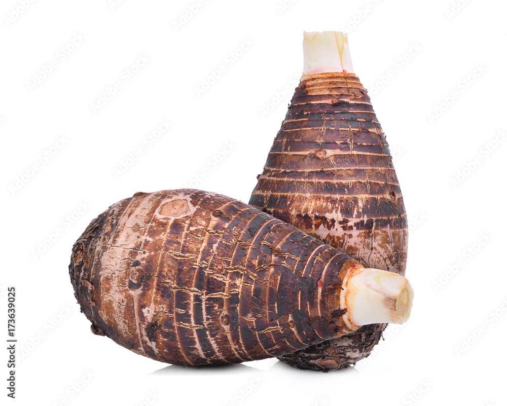 two whole taro isolated on white background two whole taro isolated on white background