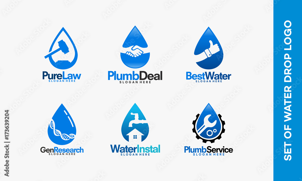 Set of Water Logo Creation designs vector, Set of Pure water logo ...
