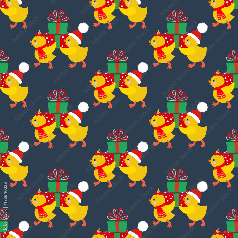 Naklejka premium Chicken with presents pattern