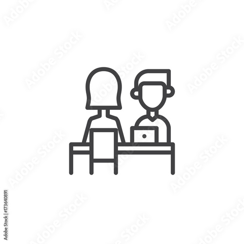 Interview line icon, outline vector sign, linear style pictogram isolated on white. Symbol, logo illustration. Editable stroke
