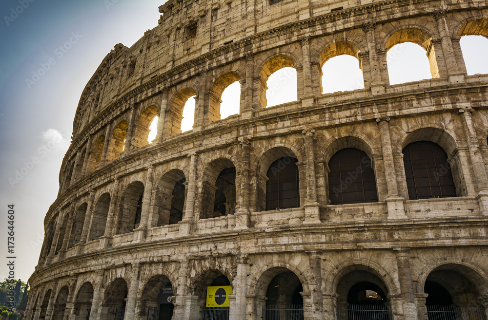 Colosseum closeup view, the world known landmark of Rome, Italy.