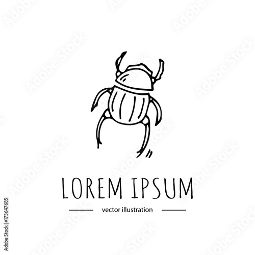Hand drawn doodle Lucky symbol icon - Scarab beetle. Sketchy vector illustration element isolated on white background Luck symbol Cartoon wealth element: Scarab insect Charms Good Luck