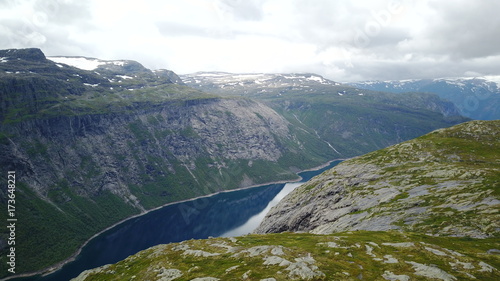 View to fjord and water from drone in Norway