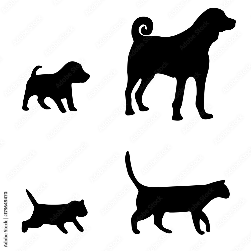 Dog and cat silhouette on white background Stock Vector | Adobe Stock