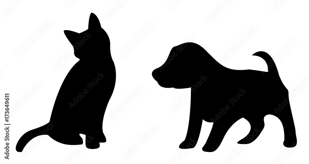 Puppy and kitten silhouette on white background Puppy and kitten silhouette on white background