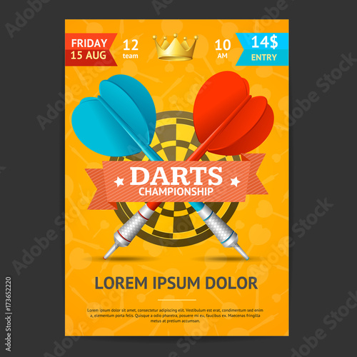 Darts Tournament Poster Card Template. Vector