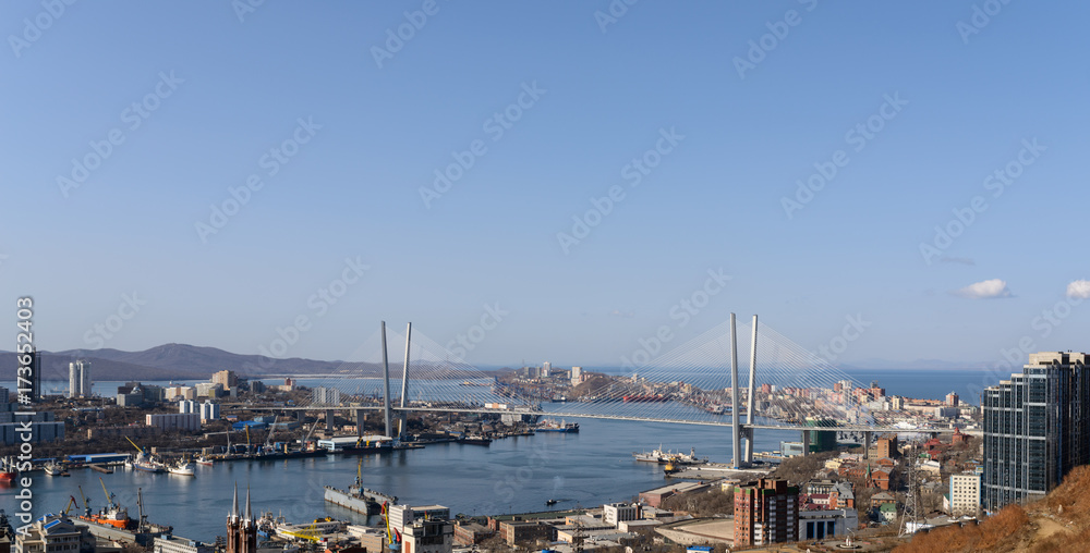 Vladivostok cityscape daylight view. Panorama.
