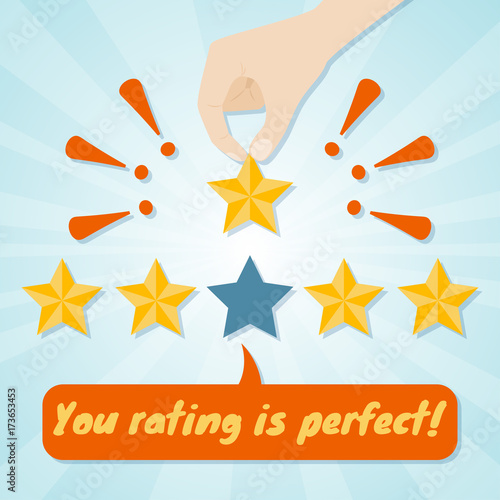 Hand giving fifth star rating. Vector illustration