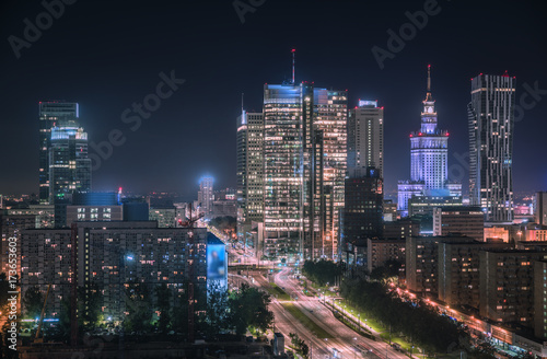 Warsaw downtown at night, Poland. Polish capital