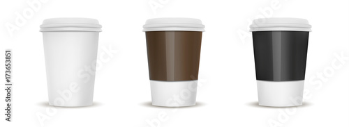Set paper cup mock up for hot drink on the background of coffee beans