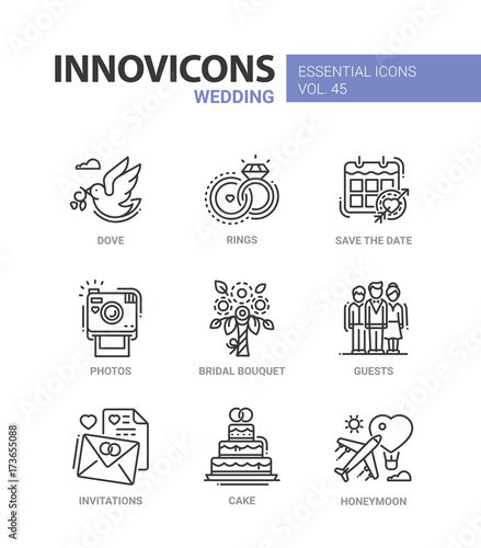 Wedding - modern vector line design icons set