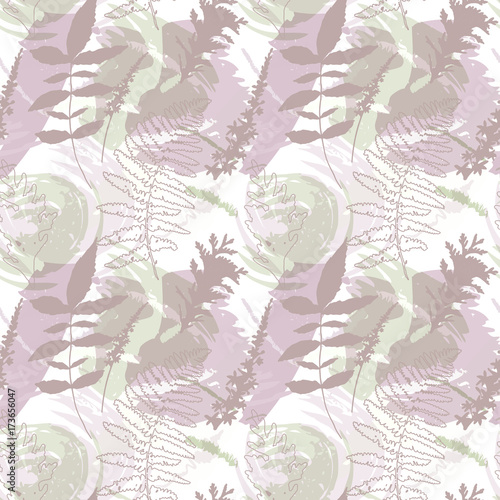 Floral vector seamless pattern with wild flowers, fern leaves , evergreen pin...