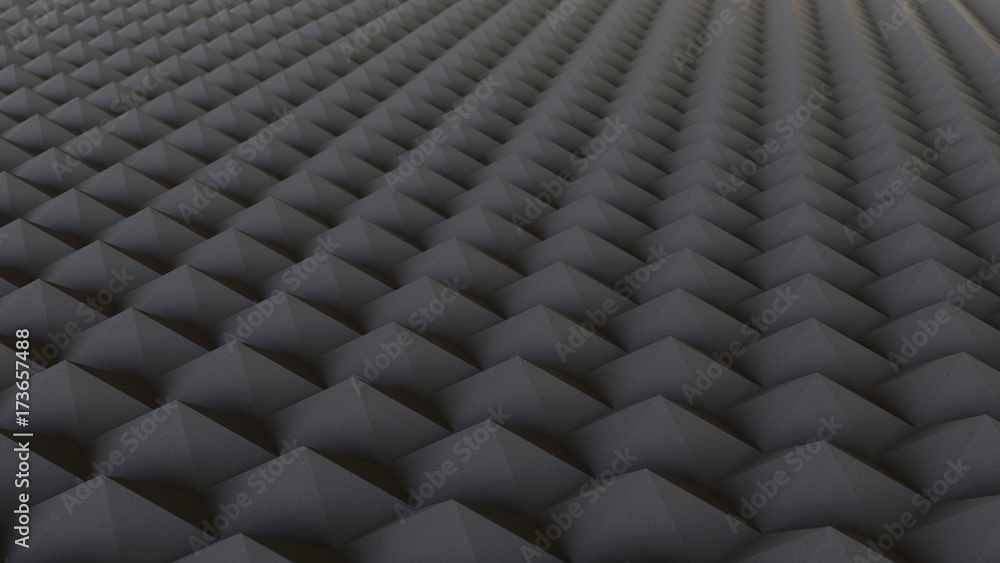 Infinite dark plane of short hexagonal spikes with subtle texture and depth of field. Infinite dark plane of short hexagonal spikes with subtle texture and depth of field.
