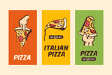 Set of banners with logos of pizza. Vector illustration.