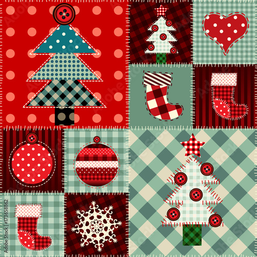 Seamless Christmas background in patchwork style.