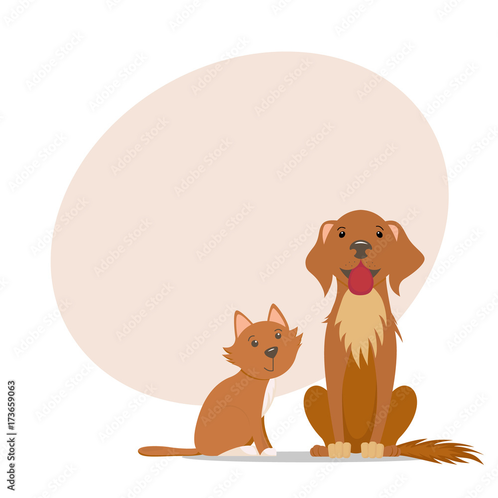 Cute little red cat, big friendly labrador dog and place for text, cartoon  illustration isolated on white background. Cartoon cat, kitten and labrador  dog, puppy characters, sitting together Stock Vector | Adobe