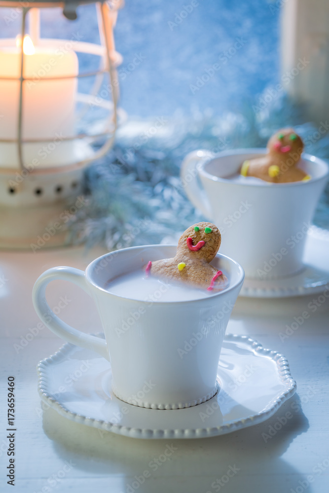 Happy and Sweet two gingerbread man relaxing for Christmas Happy and Sweet two gingerbread man relaxing for Christmas