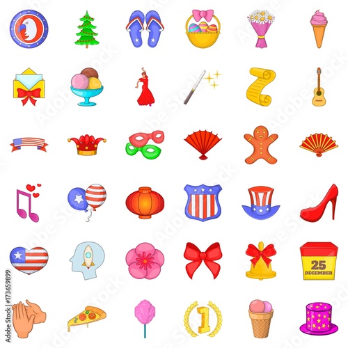 Christmas icons set, cartoon style